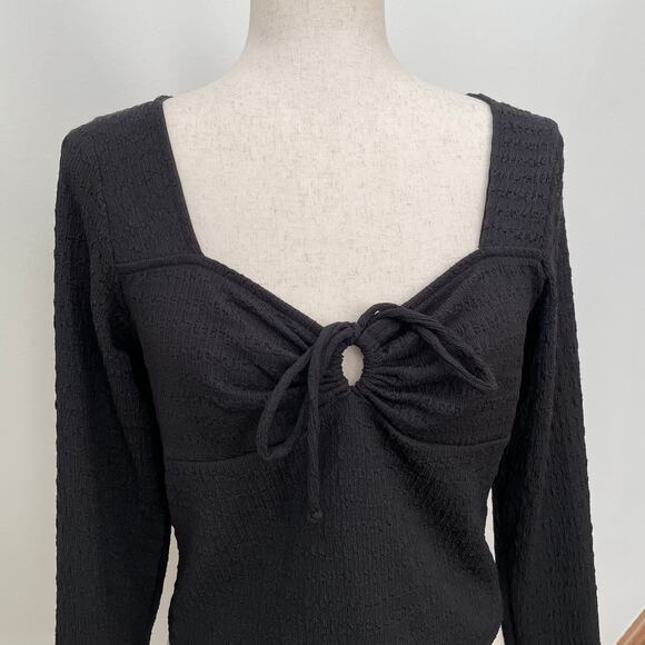 Kirious Nordstrom Top Womens M Black Tie Front Cinch Sweetheart Neck Long Sleeve - Picture 3 of 12